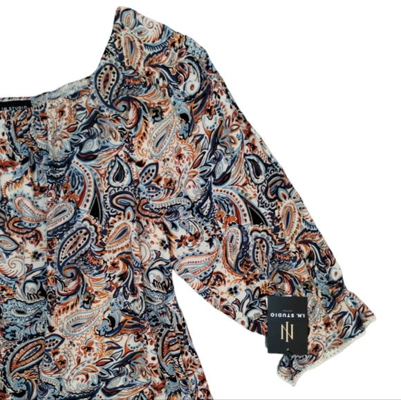 90s Y2k Paisley Long Blouson Sleeve Top Whimsigoth - Picture 6 of 6